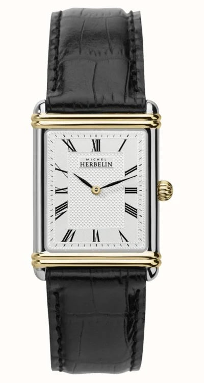Herbelin Art Deco Rectangular Roman Numeral Bi-Metal Strap Watch 17468T08