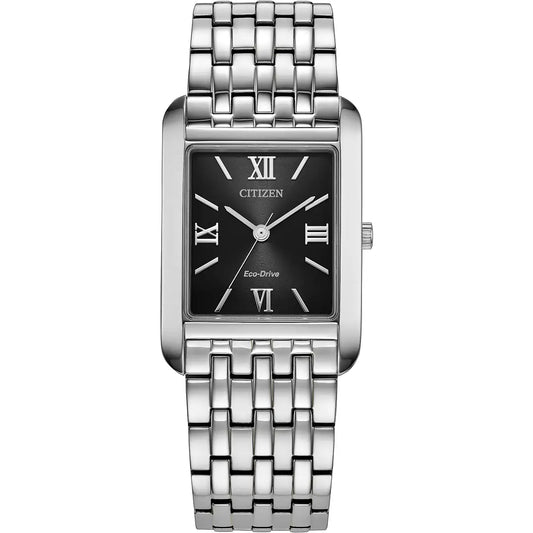 Citizen Stainless Steel Rectangular Black Dial Slim Bracelet Watch BJ6570-50E
