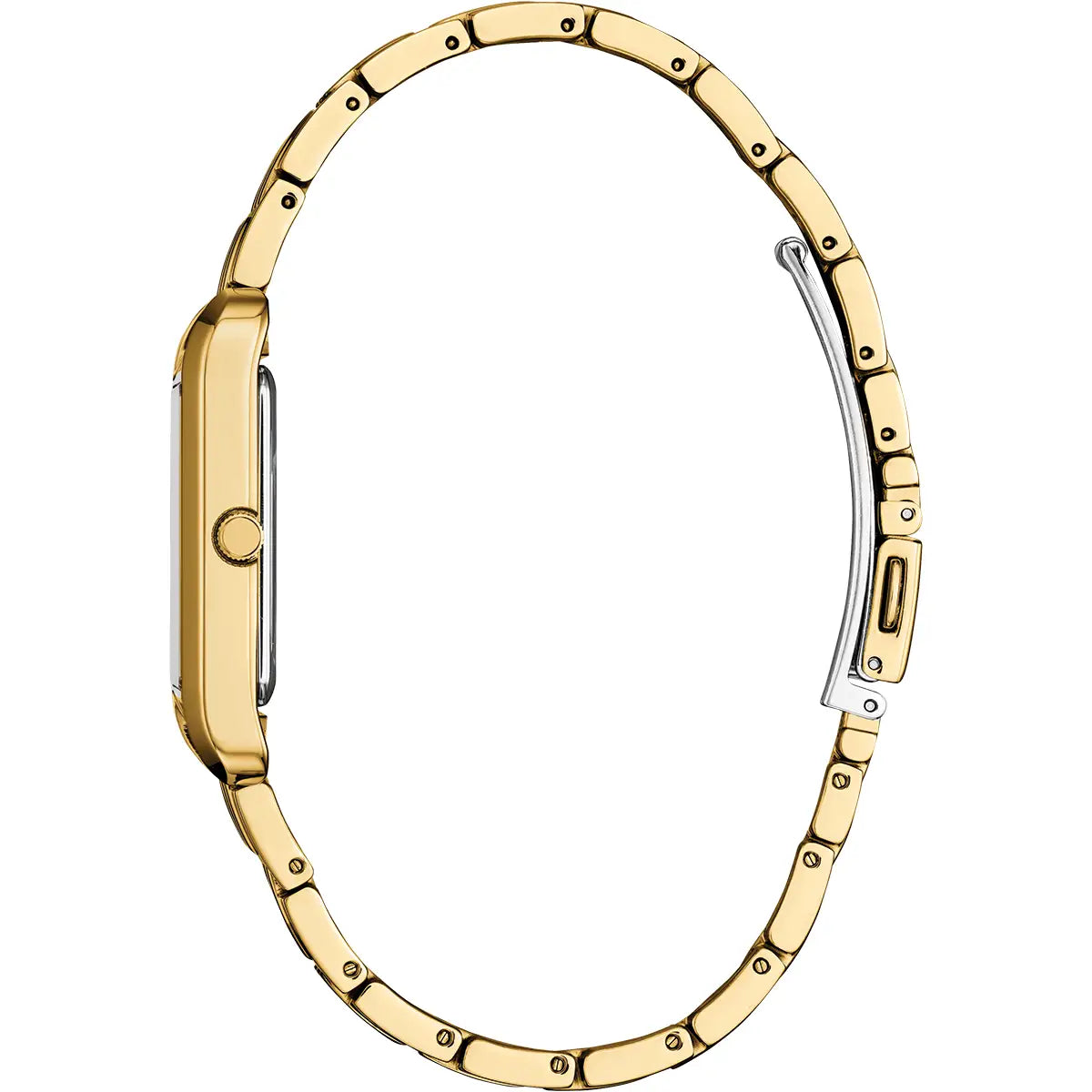 Citizen Rectangular Plum Dial Slim Yellow Gold Plated Stainless Steel Bracelet Watch BJ6572-54X