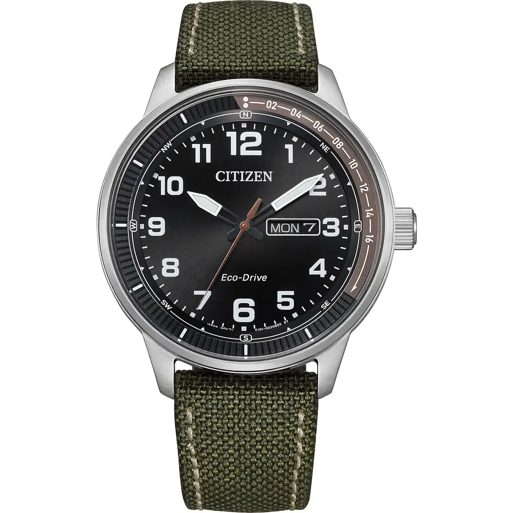 Citizen Black Full Figure Dial Green Canvas Strap Watch BM8590-10E