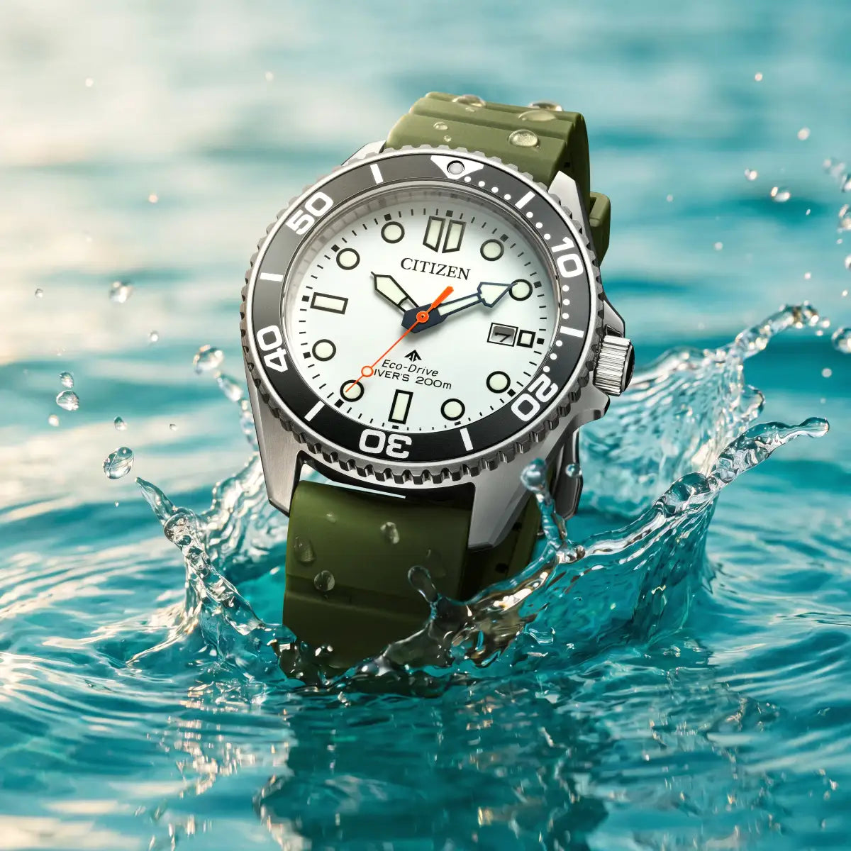 Citizen Promaster Diver Green Polyurethane Strap White Dial Watch BN0265-00A