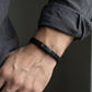 Steel & Barnett Braided Black Leather Bracelet with Black Stainless Steel Clasp Small