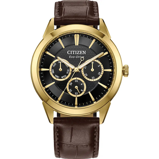 Citizen Gents Black Dial Chronograph Gold-plated Strap Watch BU2112-06E