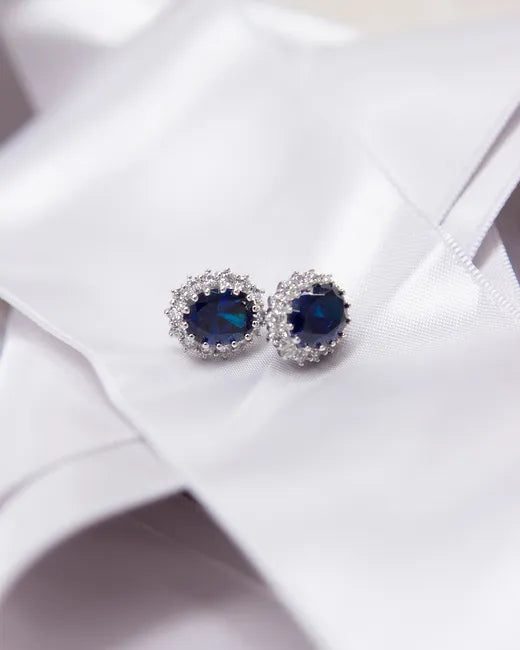 Diamonfire Blue and White Cubic Zirconia Oval Stud Earrings E5586