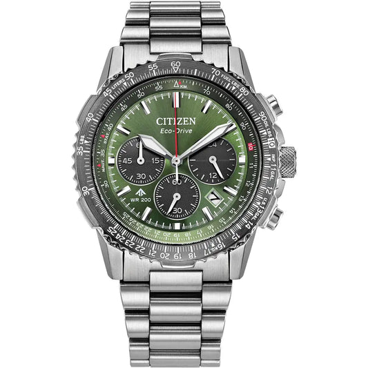 Citizen Promaster Air Navihawk Steel Green Dial Chronograph Bracelet Watch CA4664-60W