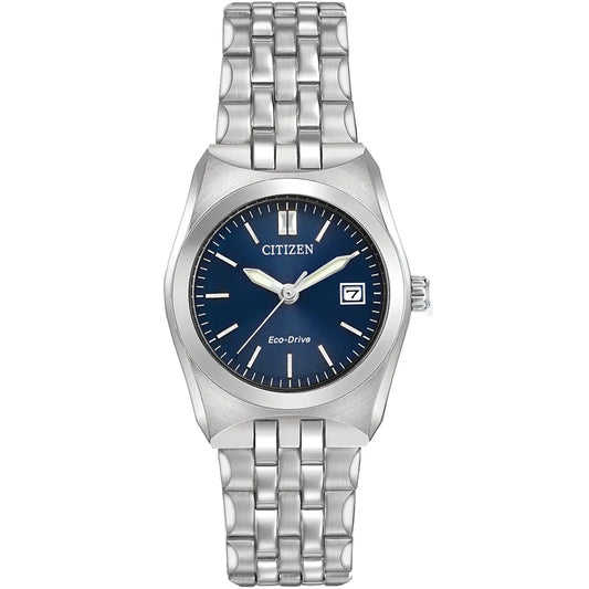 Citizen Silver Tone Stainless Steel Navy Dial Ladies Watch EW2290-54L