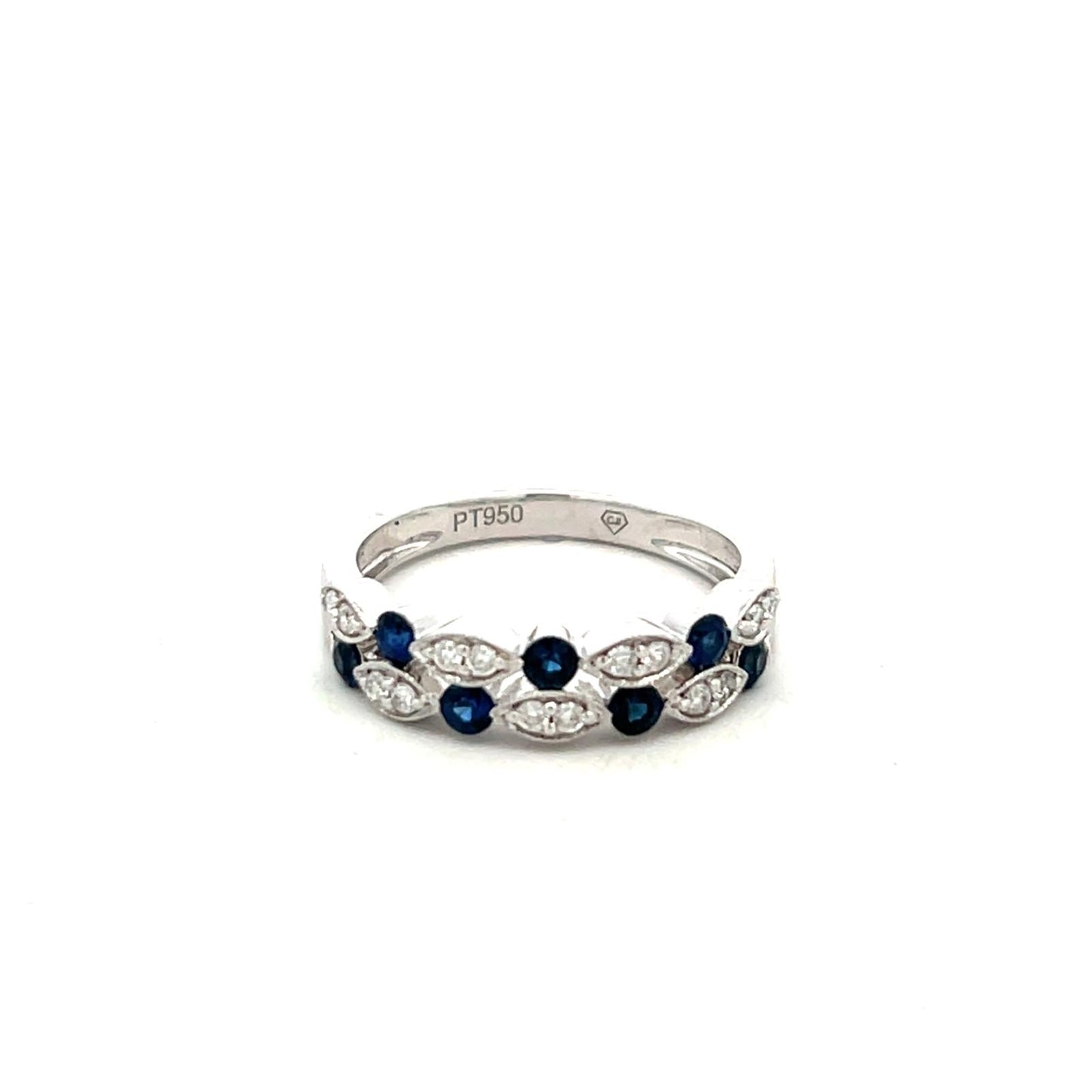 Platinum Sapphire and Diamond Double Row Ring