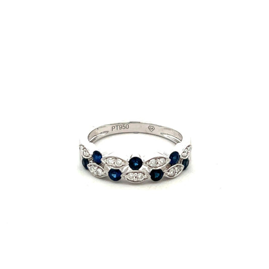 Platinum Sapphire and Diamond Double Row Ring