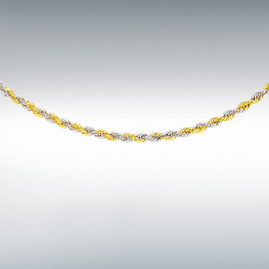 9ct Yellow and White Gold 40 Hollow Rope Chain 46cm, 18"