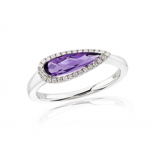 9ct White Gold Amethyst and Diamond Ring