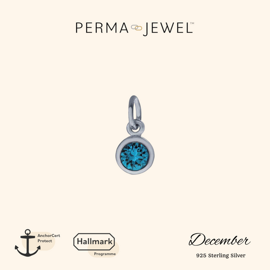 Permanent Sterling Silver Round Teal December Birthstone Cubic Zirconia Charm for Perma Bracelet