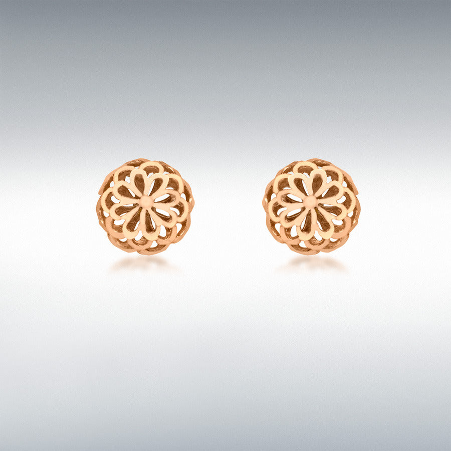 9ct Rose Gold 10mm Diamond Cut Filigree Stud Earrings