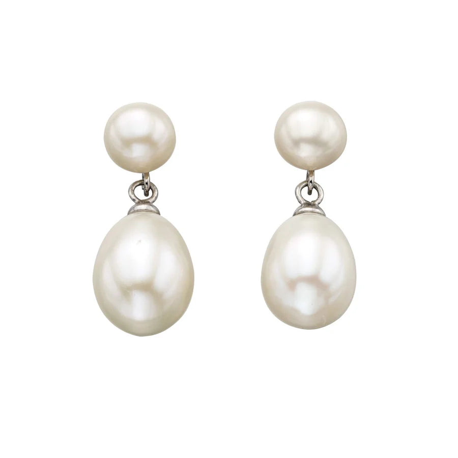 Sterling Silver Freshwater Cultured Pearl Double Drop Earrings