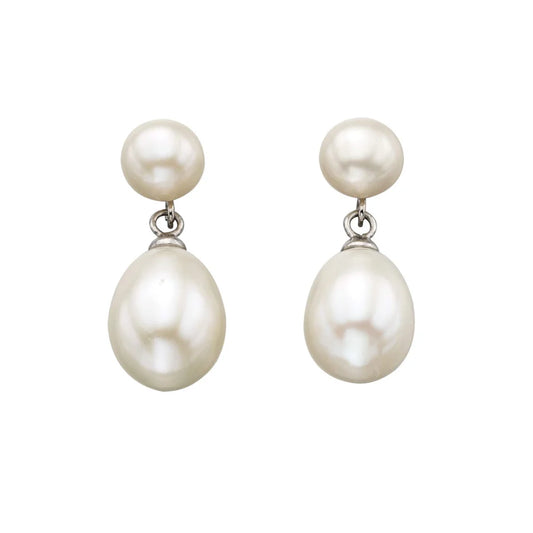 Sterling Silver Freshwater Cultured Pearl Double Drop Earrings