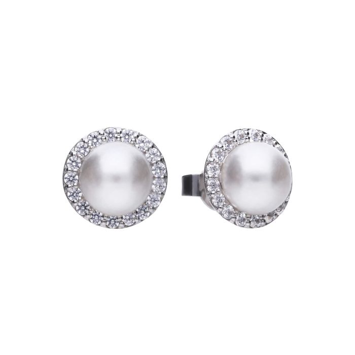 Diamonfire Sterling Silver Imitation Pearl and Cubic Zirconia Stud Earrings