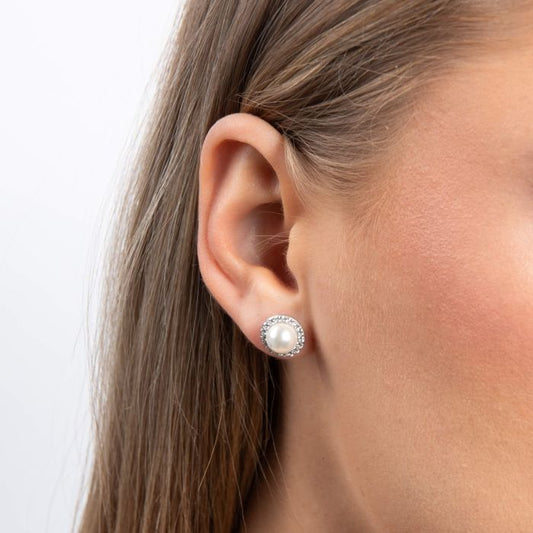 Diamonfire Sterling Silver Imitation Pearl and Cubic Zirconia Stud Earrings