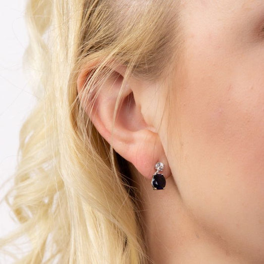 Diamonfire Sterling Silver Blue Cubic Zirconia Oval Dropper Earrings