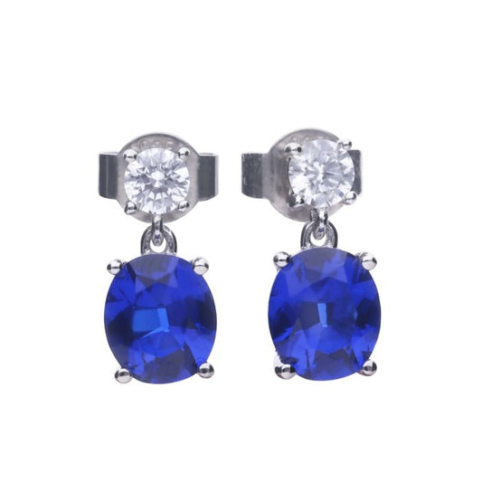 Diamonfire Sterling Silver Blue Cubic Zirconia Oval Dropper Earrings