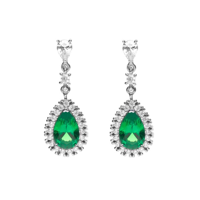 Diamonfire Green Zirconia Teardrop Earrings with Pave Surround