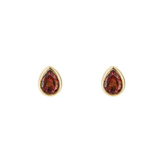 Gold Plated Pear Cut Garnet January Birthstone Stud Earrings