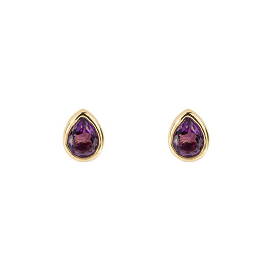 Gold Plated Pear Cut Amethyst February Birthstone Stud Earrings