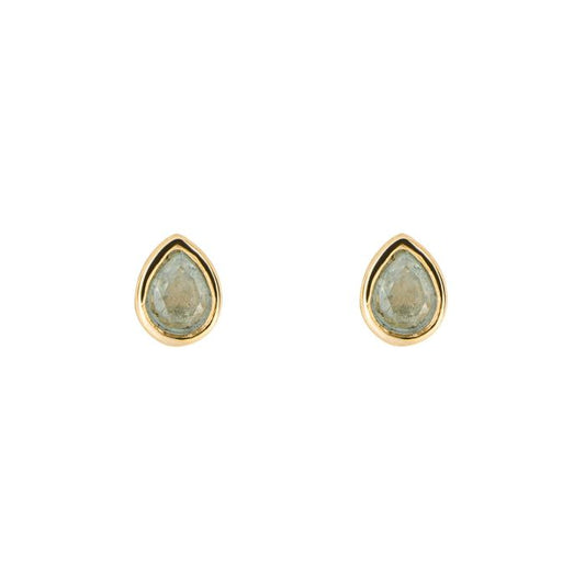 Gold Plated Pear Cut Aquamarine March Birthstone Stud Earrings