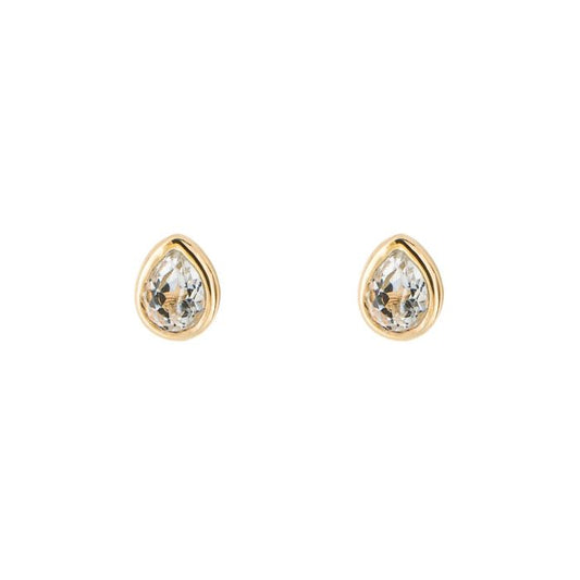 Gold Plated Pear Cut White Topaz April Birthstone Stud Earrings