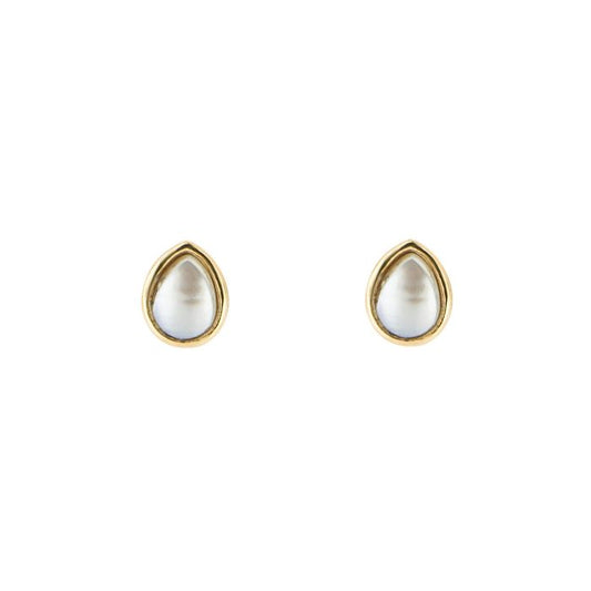 Gold Plated Pear Cut Freshwater Pearl June Birthstone Stud Earrings