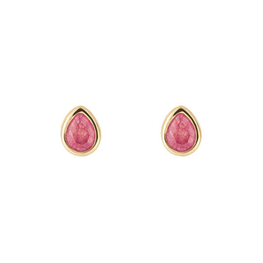 Gold Plated Pear Cut Pink Quartz July Birthstone Stud Earrings