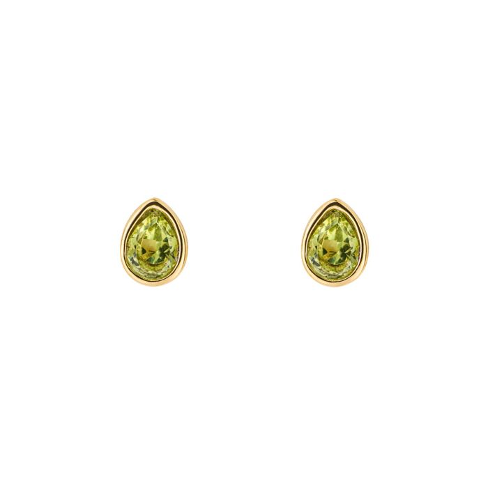 Gold Plated Pear Cut Peridot August Birthstone Stud Earrings