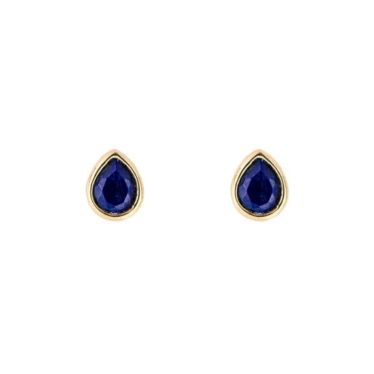 Gold Plated Pear Cut Lapis Lazuli September Birthstone Stud Earrings