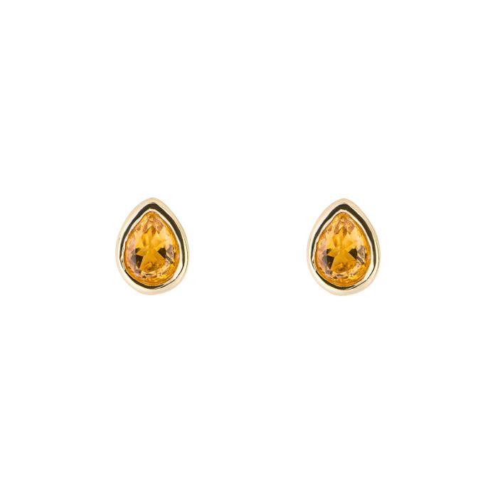 Gold Plated Pear Cut Citrine November Birthstone Stud Earrings