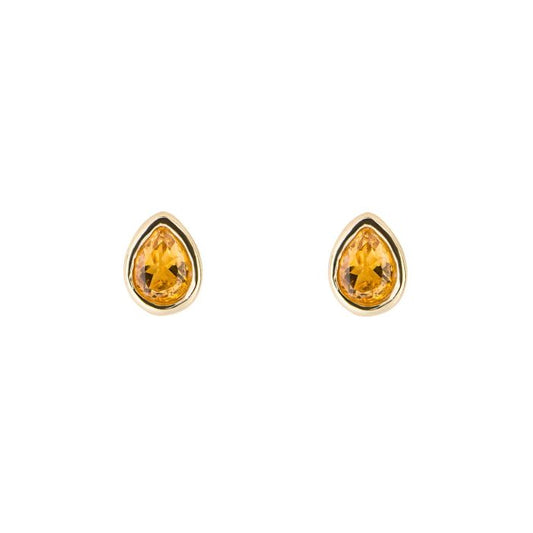 Gold Plated Pear Cut Citrine November Birthstone Stud Earrings