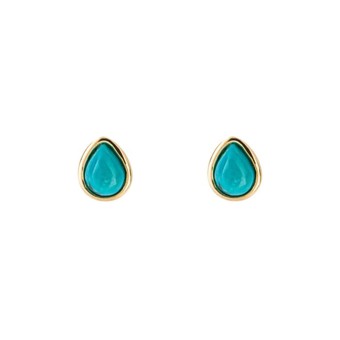 Gold Plated Pear Cut Turquoise December Birthstone Stud Earrings