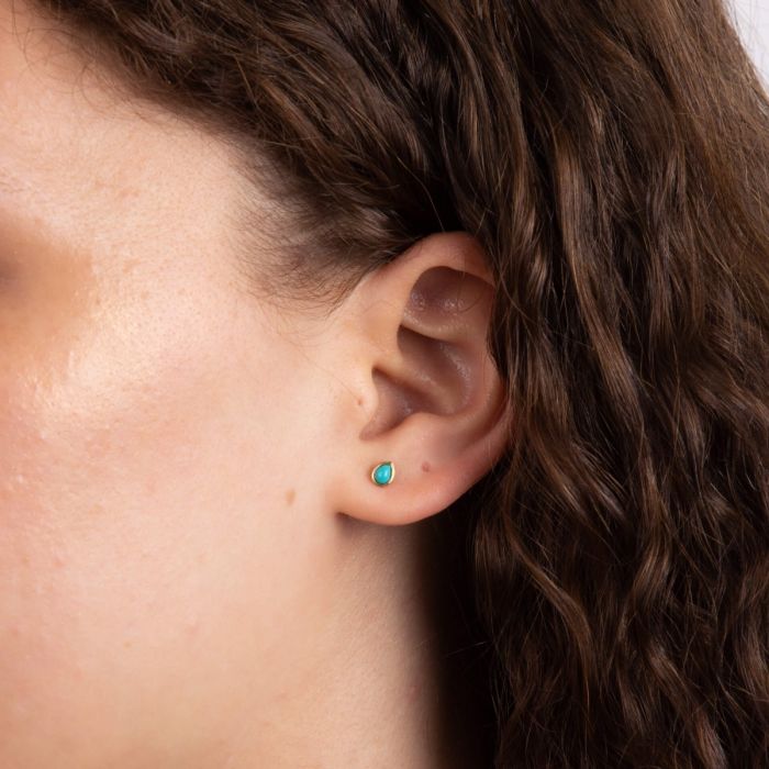 Gold Plated Pear Cut Turquoise December Birthstone Stud Earrings