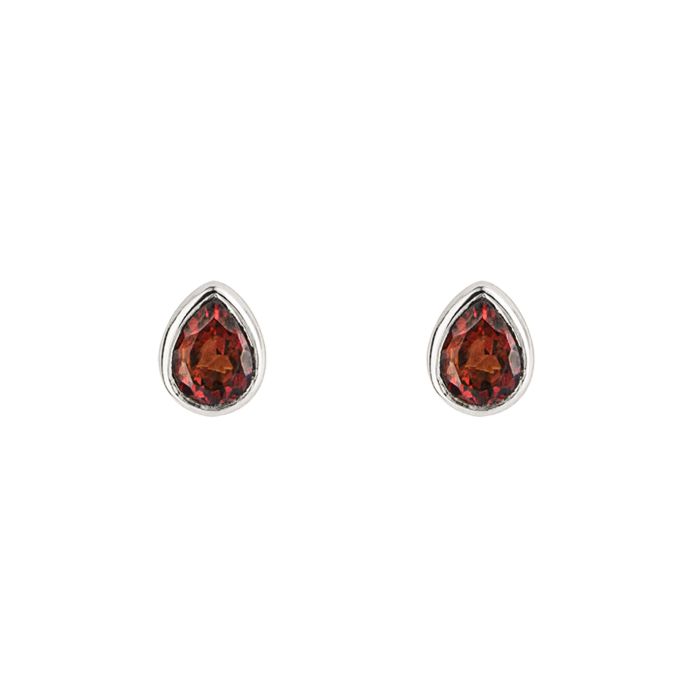 Sterling Silver Garnet January Birthstone Pear Cut Stud Earrings