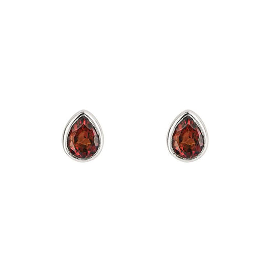 Sterling Silver Garnet January Birthstone Pear Cut Stud Earrings