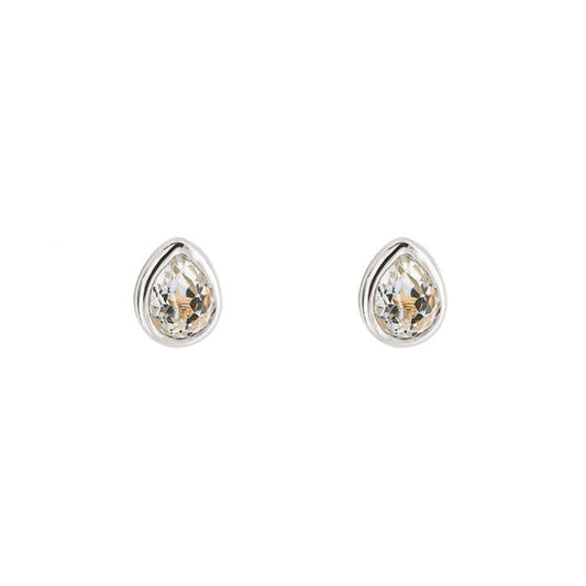 Sterling Silver White Topaz April Birthstone Pear Cut Stud Earrings