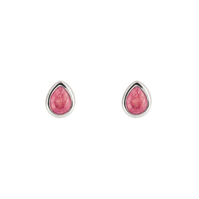 Sterling Silver Pink Quartz July Birthstone Pear Cut Stud Earrings