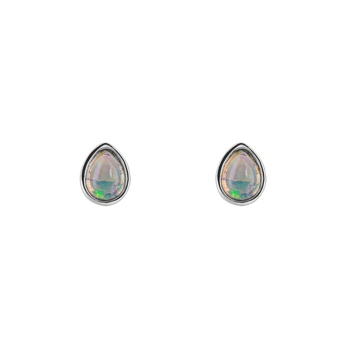 Sterling Silver Opal October Birthstone Stud Earrings