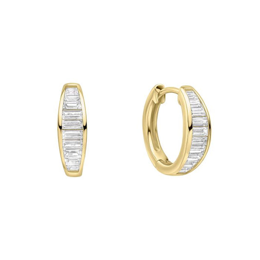 Diamonfire Yellow Gold Plated Cubic Zirconia Baguette Cut Hoop Earrings