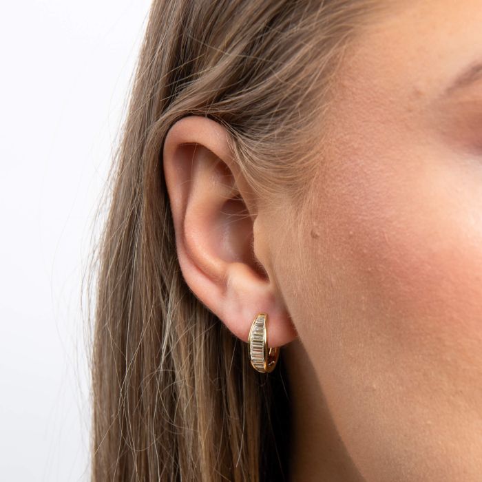 Diamonfire Yellow Gold Plated Cubic Zirconia Baguette Cut Hoop Earrings