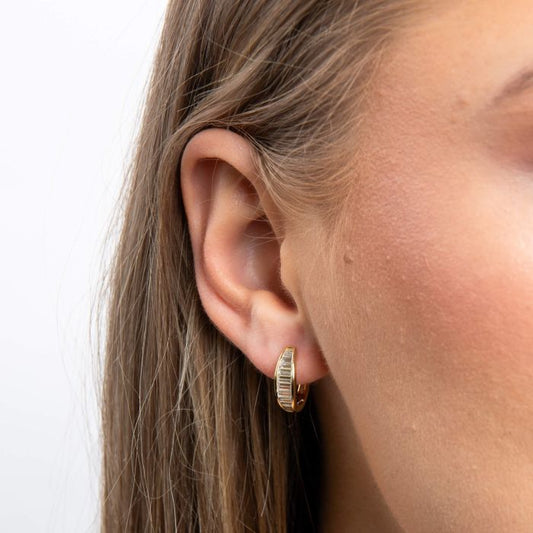 Diamonfire Yellow Gold Plated Cubic Zirconia Baguette Cut Hoop Earrings