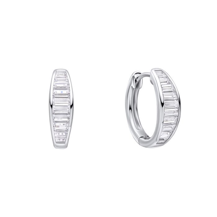 Diamonfire Sterling Silver Cubic Zirconia Baguette Cut Hoop Earrings