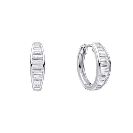 Diamonfire Sterling Silver Cubic Zirconia Baguette Cut Hoop Earrings