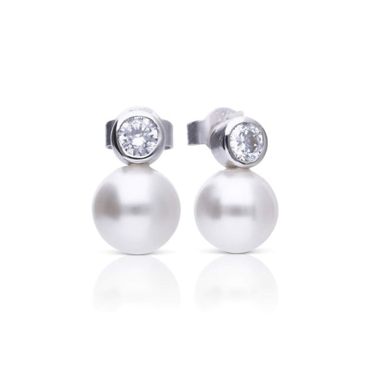 Diamonfire Sterling Silver Imitation Pearl Cubic Zirconia Earrings
