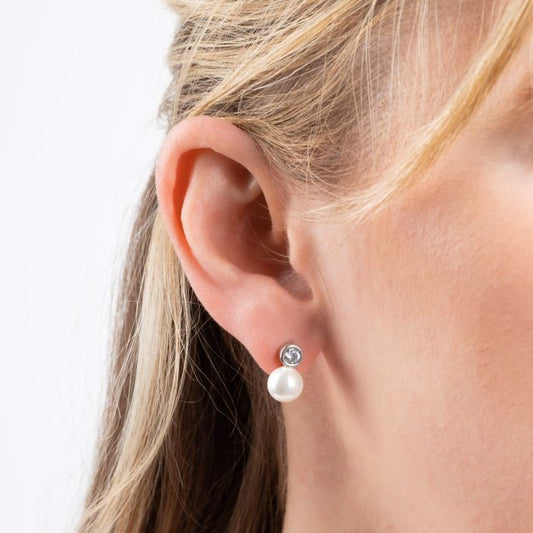 Diamonfire Sterling Silver Imitation Pearl Cubic Zirconia Earrings