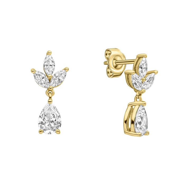 Diamonfire Yellow Gold Plated Triple Leaf Cubic Zirconia Drop Earrings
