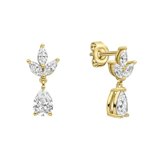 Diamonfire Yellow Gold Plated Triple Leaf Cubic Zirconia Drop Earrings