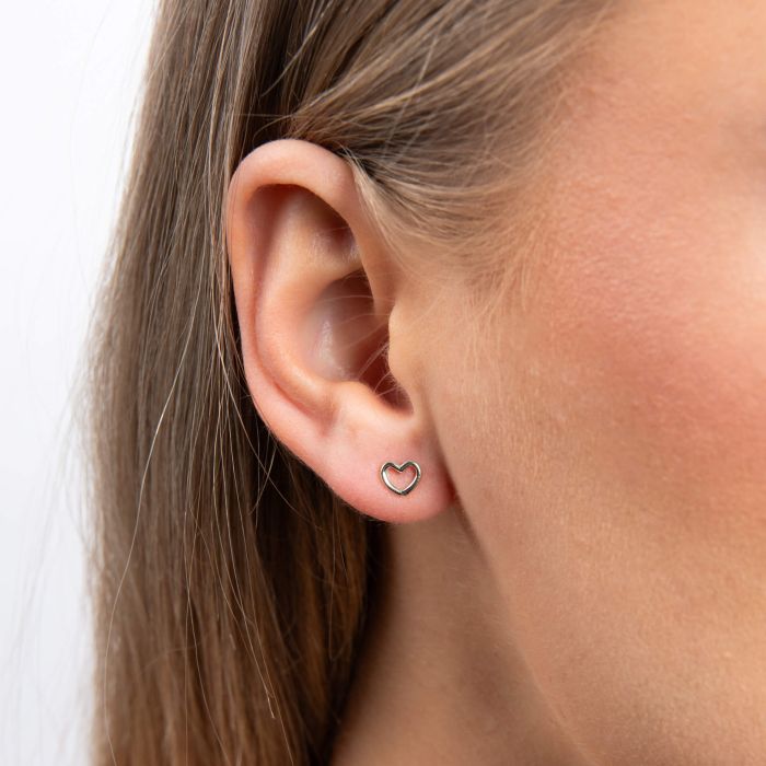 Diamonfire Sterling Silver Mini Cut Out Heart Stud Earrings